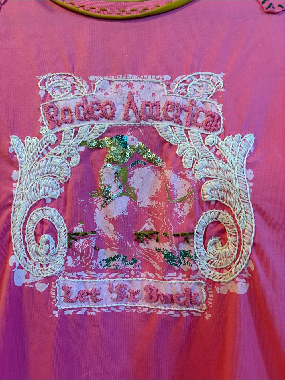 Double D Ranchwear Pink Rodeo America Let ‘Er Buck Top; Size XL